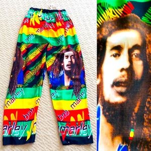 Fun Colorful BOB MARLEY Reggae Print Casual High Rise Festival Style PANTS S / M